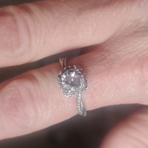 Sterling silver diamond halo ring